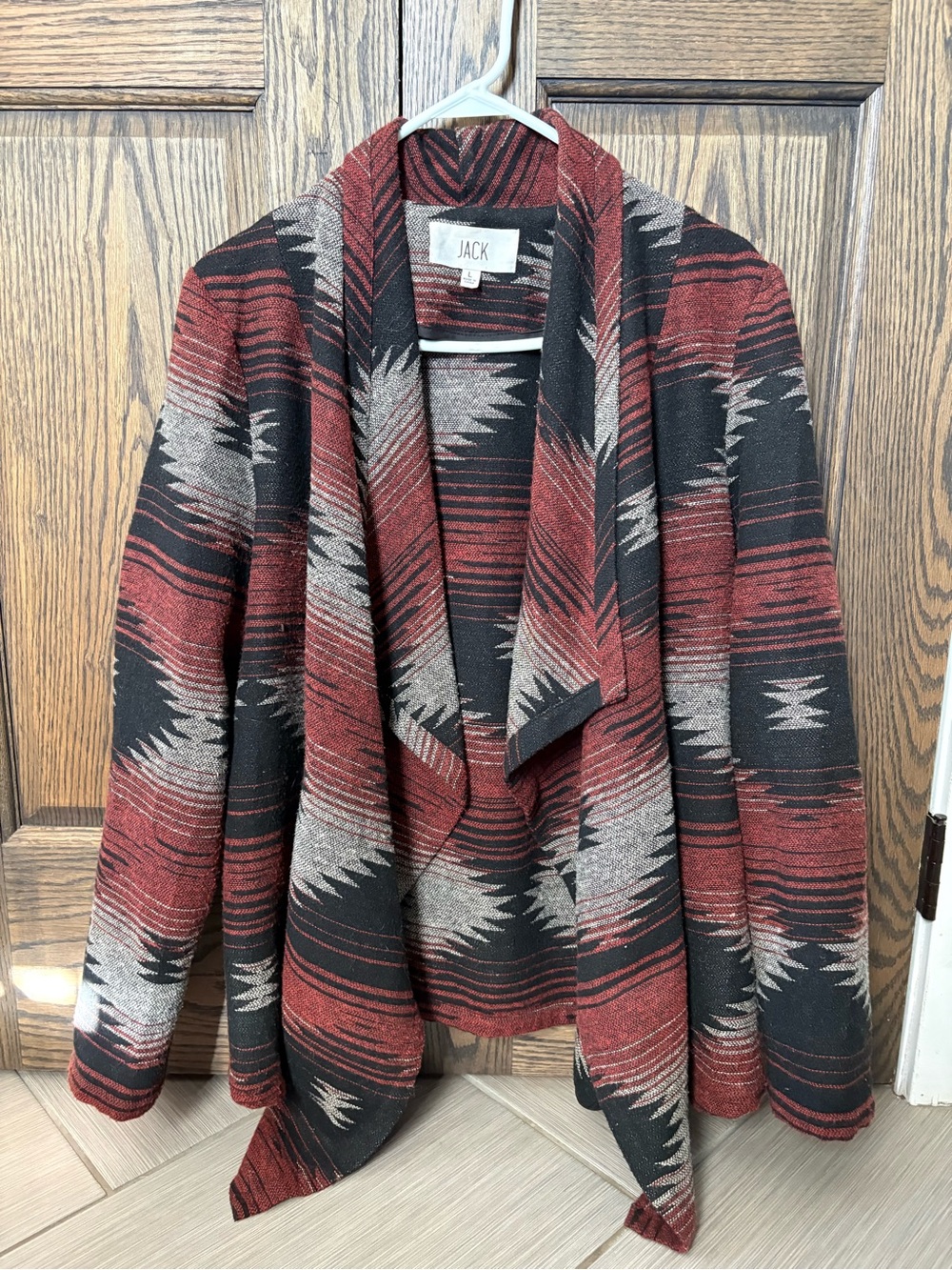 Jack by BB Dakota Red Black Grey Aztec Knit Open Cardigan